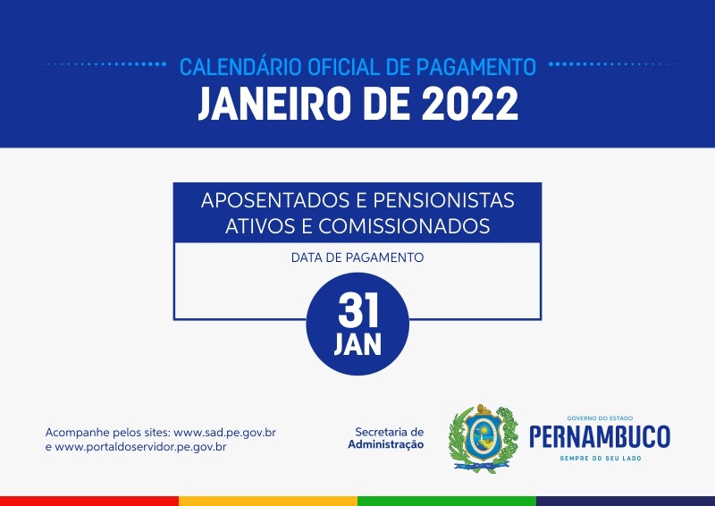 Calendário de pagamento de janeiro/2022