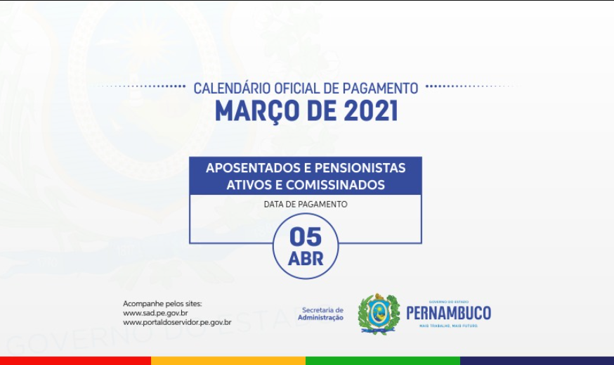 Calendário de pagamento de março/2021