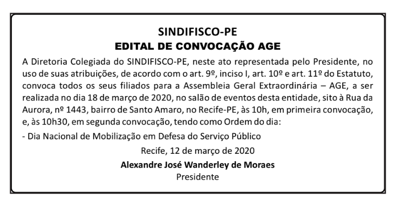 Sindifisco-PE convoca AGE