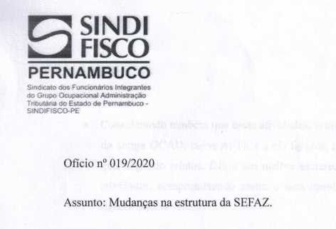 Sindifisco-PE envia ofício à Sefaz, em defesa dos interesses da categoria