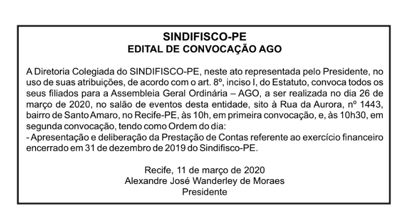 Sindifisco-PE convoca AGO