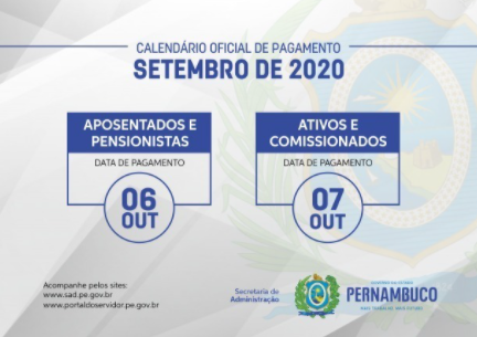 Calendário de pagamento de Setembro/2020