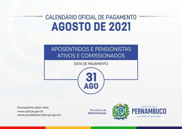 Calendário de pagamento de agosto/2021